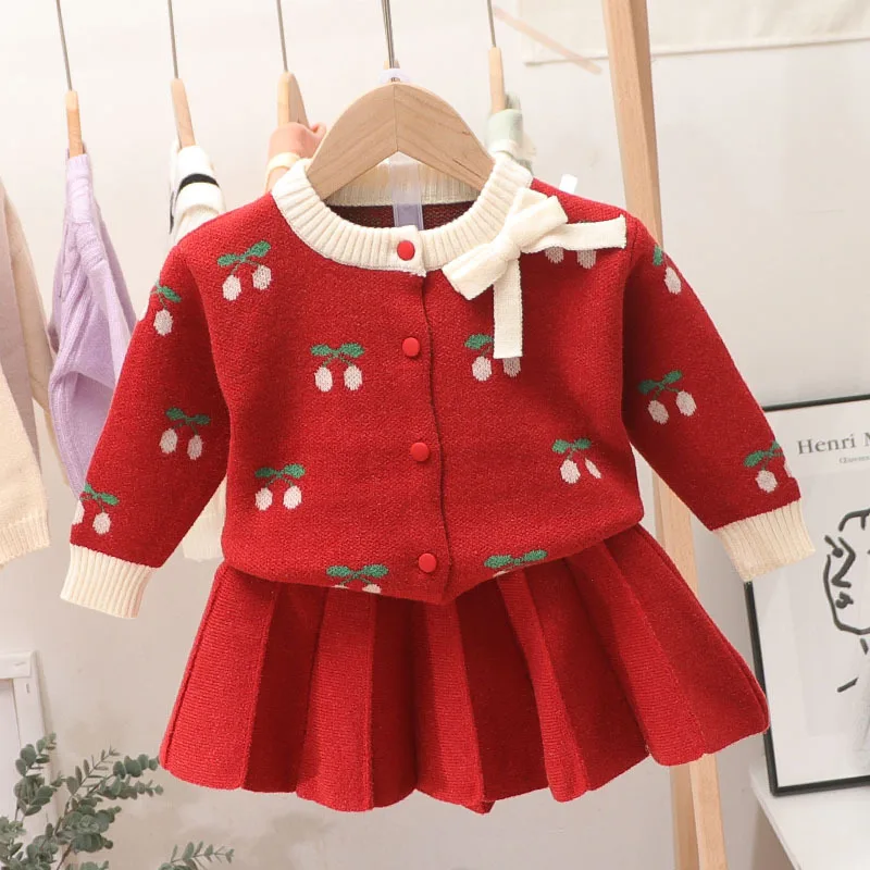 

2021 Fall Girls Sweater Skirt Set Children's Baby Knitted Cardigan Clothes Korean Fashion Girl Toddler Clothing Girls Outfits