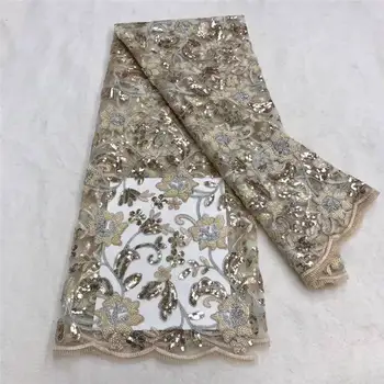 

African Fabric Lace Nigeria Lace Fabric Gold Sequin 2020 High Quality Embroidered Mesh Sequin Lace Fabric
