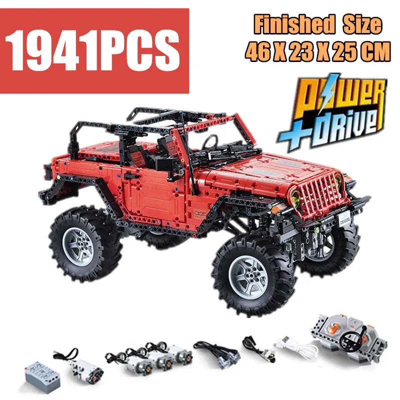 Ceny MOC Jeep poszukiwacz przygód pojazdu Wrangler doprowadziły RC MOC silnika funkcji dopasować Legoings Technic Building Block cegły samochody zabawki dla dzieci Gft