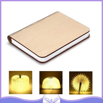 

LED Book Light Night Light Portable Folding Wooden Rechargeable Night Light Bedroom Decor Table Lamp Christmas Gift