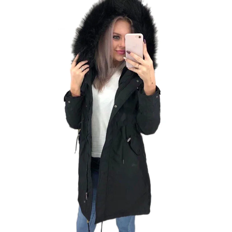 FORERUN флисовая зимняя куртка для женщин искусственный мех с капюшоном парки длинное пальто женские утепленные кружево до талии манто Femme Hiver