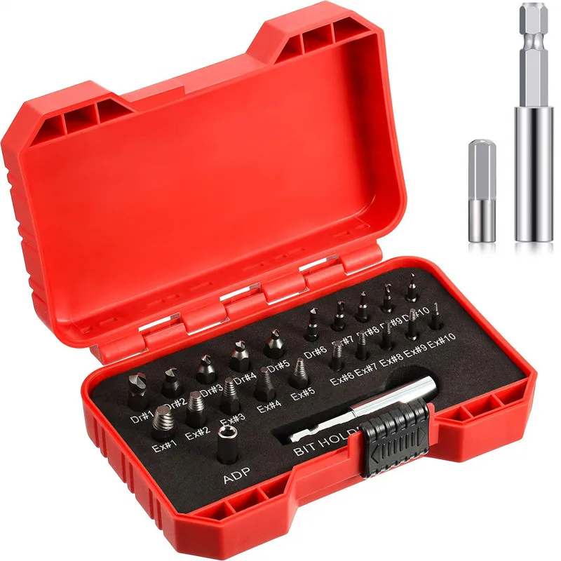 

22 Pieces Damaged Screw Extractor Broken Screw Extractor Set with 10 Different Size Drill Bits for Damaged Screws or Bolts