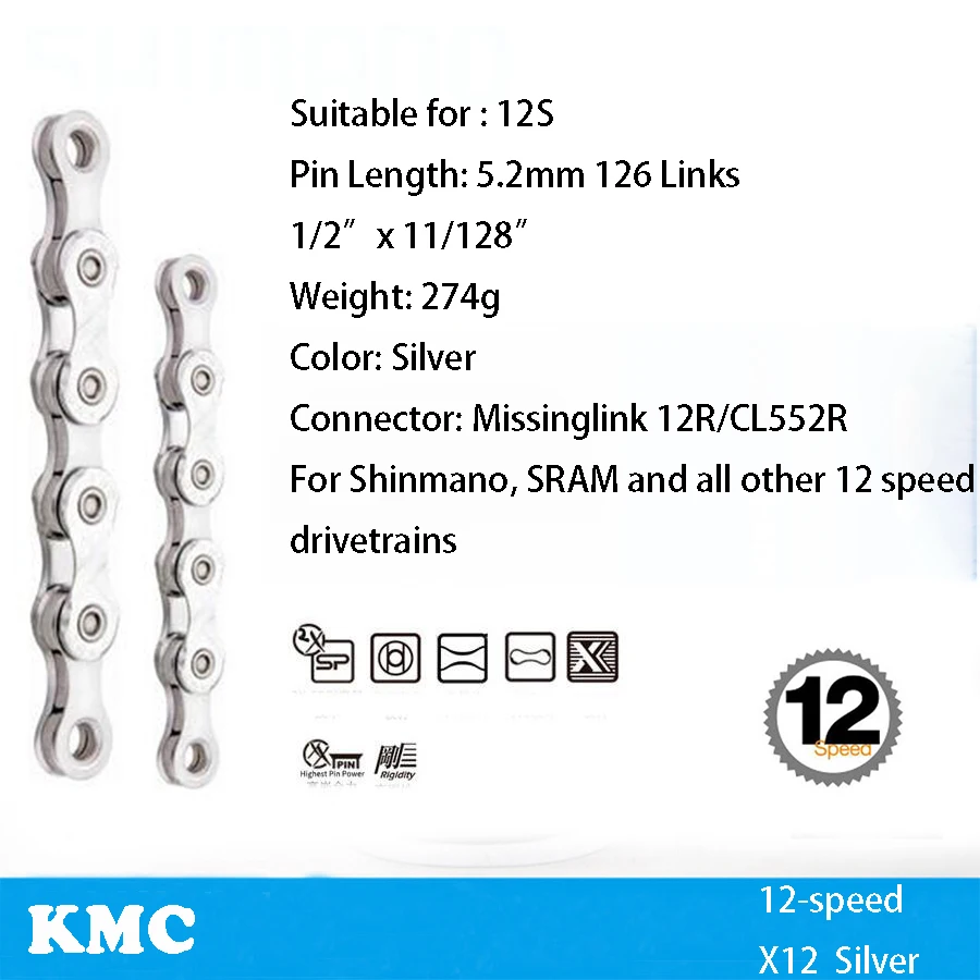 KMC велосипедная цепь X8 X9 X9sl X10 X10sl X11SL X12 велосипедная цепь для Shimano/SRAM 8 9 10 11 12 Скоростей 116л MTB шоссейные велосипедные цепи часть