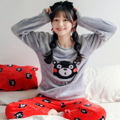 Kumamon Аниме пижамы наборы с длинным рукавом пижамы костюм мультфильм домашняя женская одежда для сна теплые зимние подарки