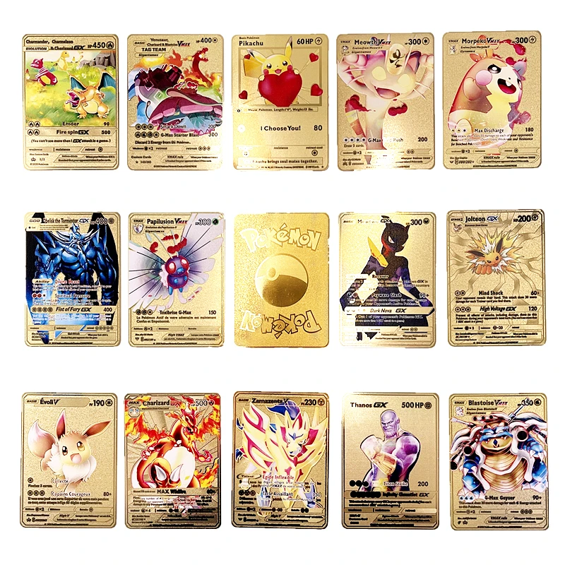 Juego de cartas de Pokémon de Metal francés para niños, 14 estilos, colección de cartas de batalla, modelo de figura de acción