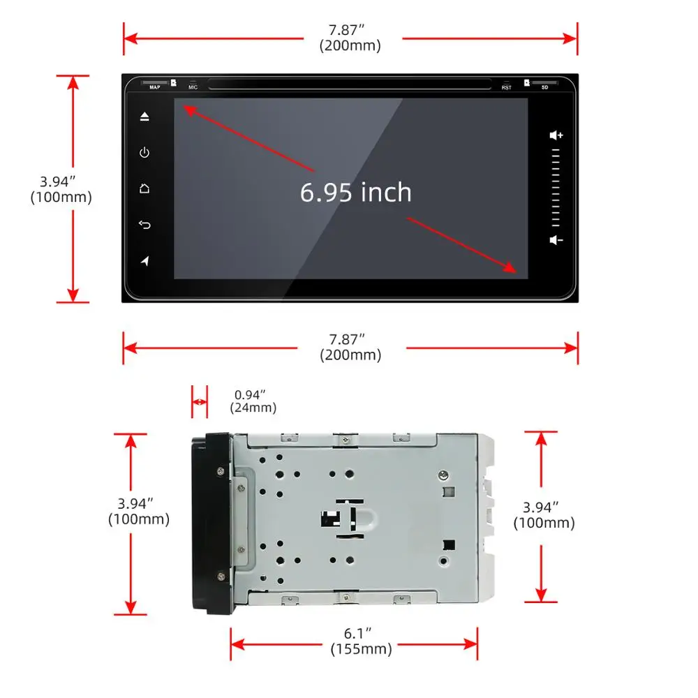 Cheap 2 din android 9.0 px6 system for toyota 200*100mm 4g ram+64g rom with gps navi wifi bt steering wheel control dab obd usb camera 2