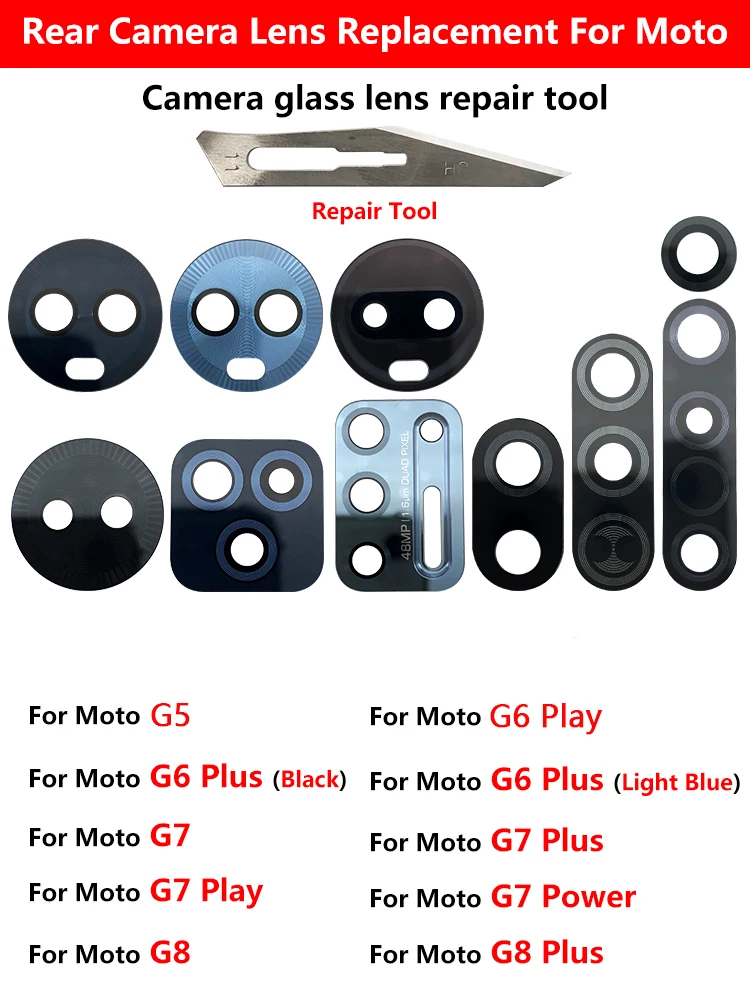 New Original Glass Lens For Moto G5 G6 G7 G8 G5S Plus / Play Power Rear Back Camera Cover With Glue Sticker | Мобильные телефоны и