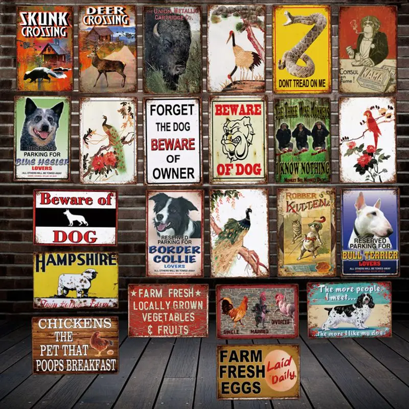 

[ DecorMan ] Deer Crossing Dog Beware CHICKENS Wall Poster Custom wholesale Mural Paintings Bar PUB Decor LT-1986