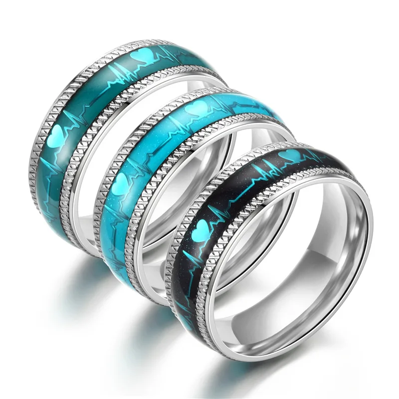 

Personality Stainless Steel Ring ECG Electrocardiogram Design Finger Ring for Men Women Wedding Band Couple Ring Lover Jewelry