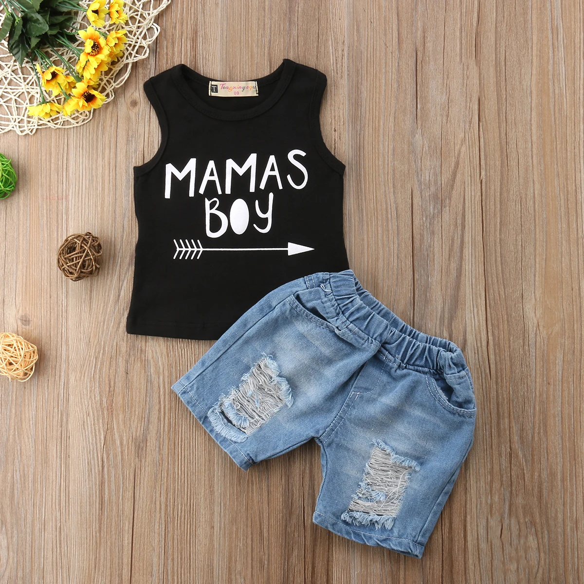 Mini Boss Sleeveless Hoodie and Denim Shorts 2pcs Set For Todddler and Baby Boy Clothes