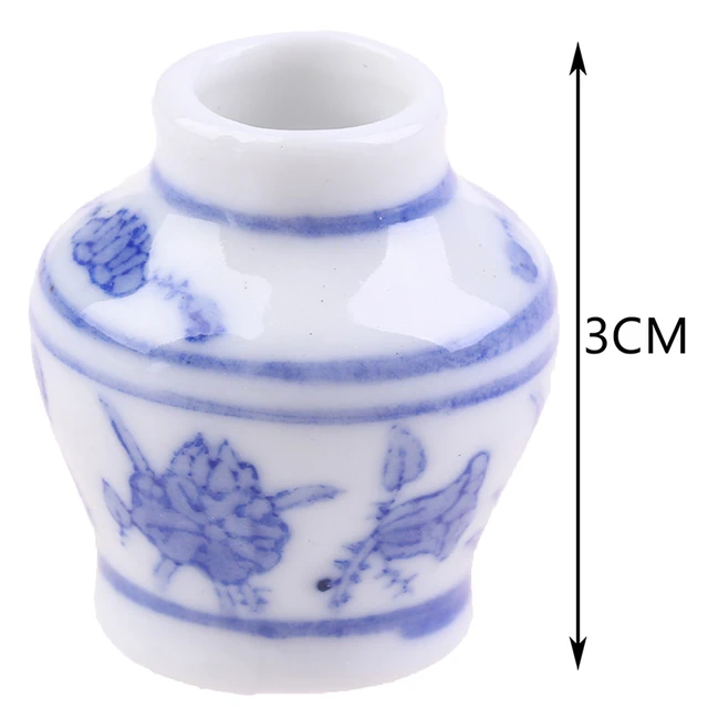 1 Set(2pcs) Mini Blue and white porcelain vase DIY Handmade Doll House Kitchen Ceramic Ornament Decora vase Dollhouse Miniatures 6