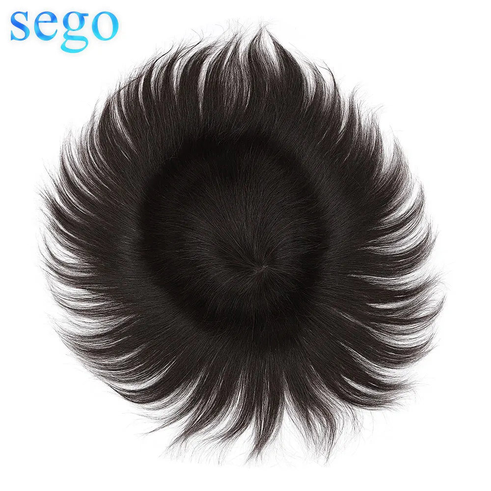 Men Toupee Hairpiece Human-Hair Wig Replacement-Systems Skin Thin Straight PU SEGO 
