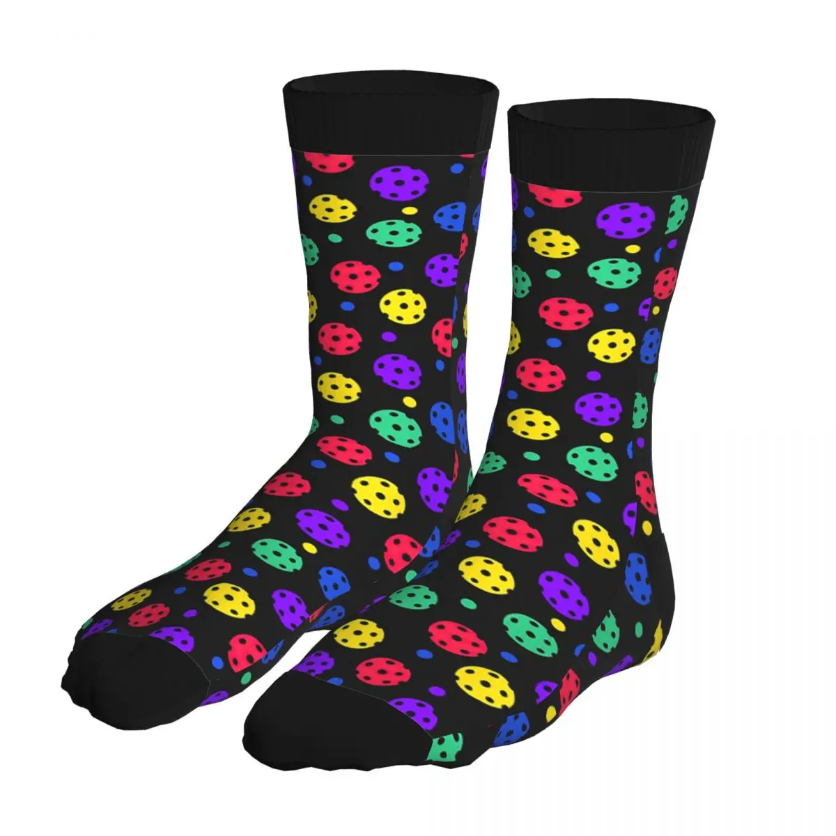 

Men's Colorful Pickleball Balls Pattern Thick Contrast Color Socks 5% Spandex Clothes Sports Middle Tube Socks Printed Socks
