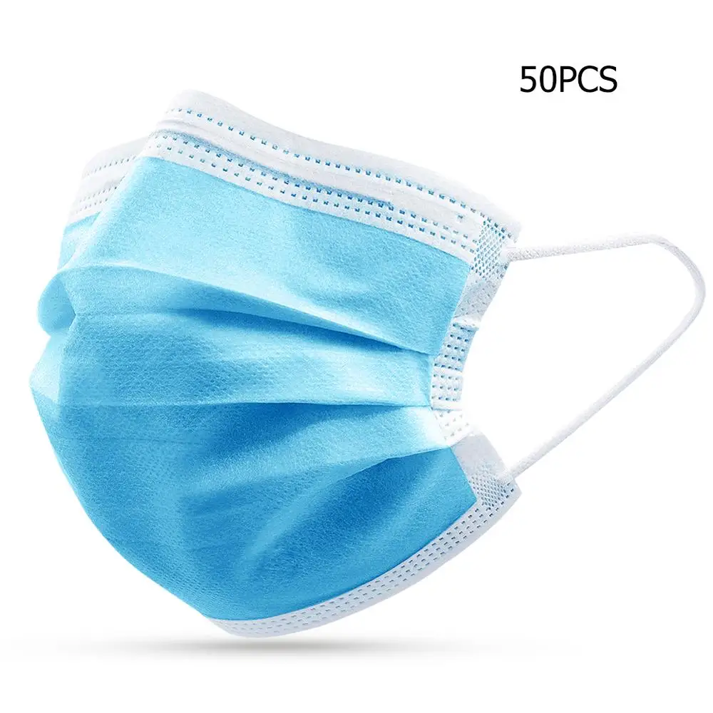 

50pcs Disposable Mouth Covers for Coronavirus Clear Viruses 3 Layers Dustproof Facial Protective Anti-Dust Blue Face Covers