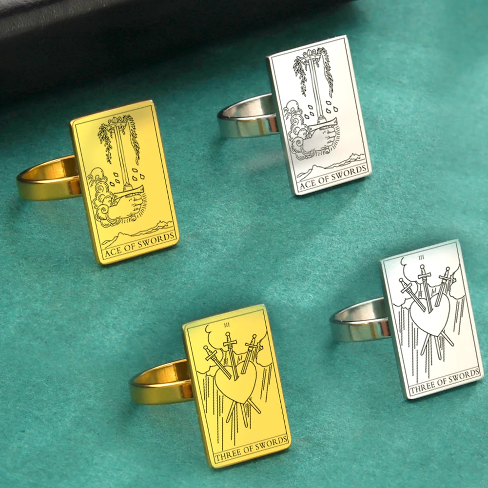 Tarot-Inspired Gold Stainless Steel Esoteric Amulet Ring