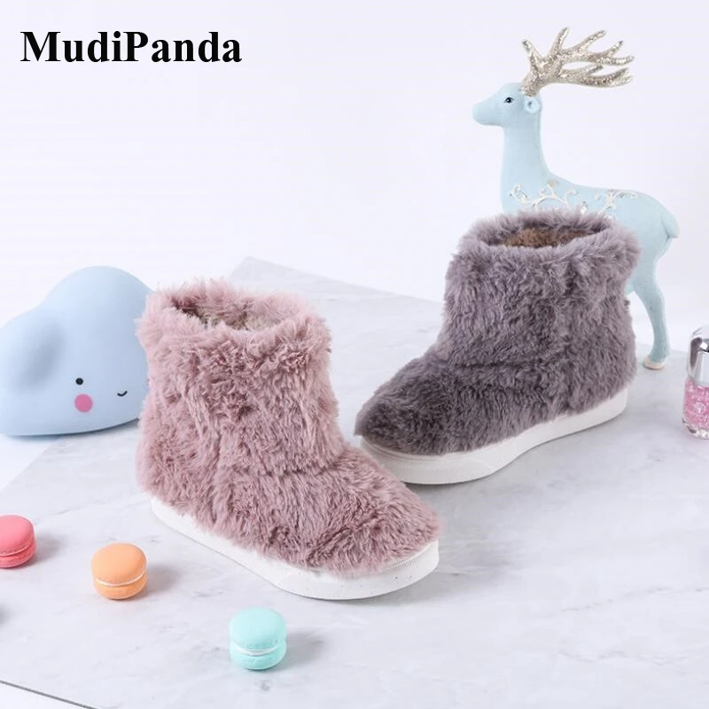 

MudiPanda Girls Ankle Boots Princess Sweet Gray Pink Flock Fabric Warm Rubber Boots Toddler Kids Boys Shoes 2020 Winter