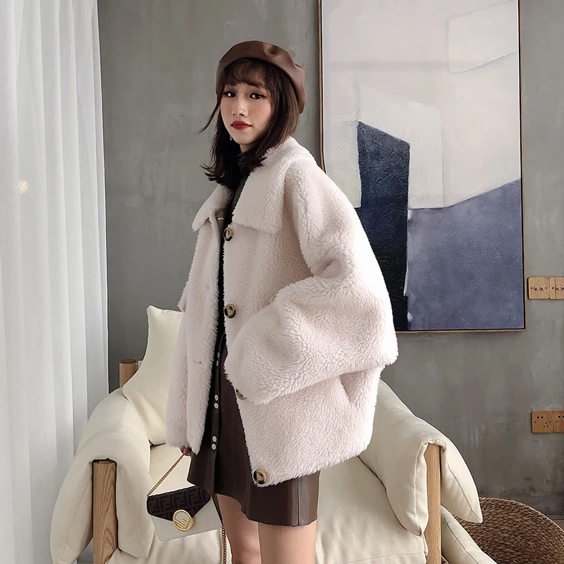

2019 New Arrival Women Causal Lamb Wool Coat Single Button Thick Warm Sheep Shearing Jackets Female Plus Size Fur Clothing