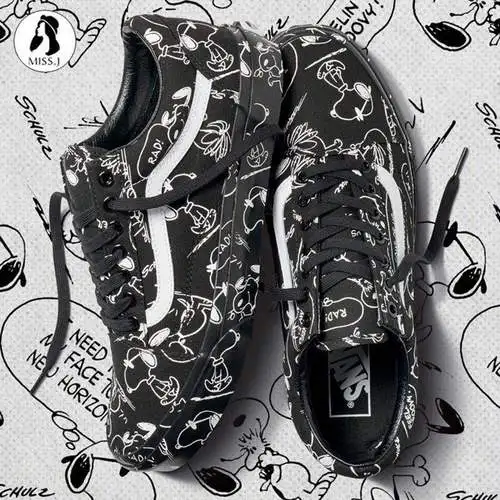 

Vans Old Skool Skateboarding Shoes Unisex Black Sneakers PEANUTS Cartoon Graffiti Athletic Snoopy Shoes Eur 36-44