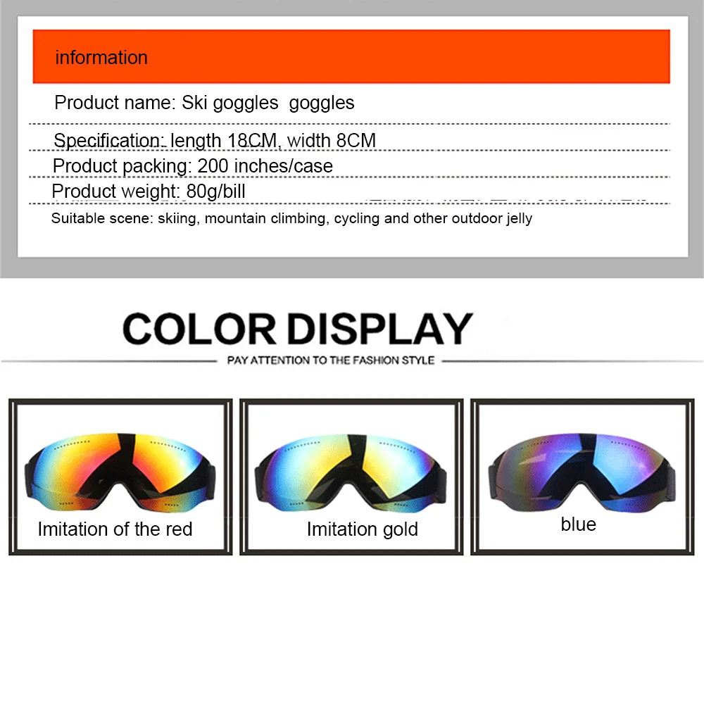 Ski Glasses Single Layer Large Spherical Cola Myopia Skiing Anti-fog UV400 Snow Mirror Goggles Windproof Mirror Adult Ski Mirror