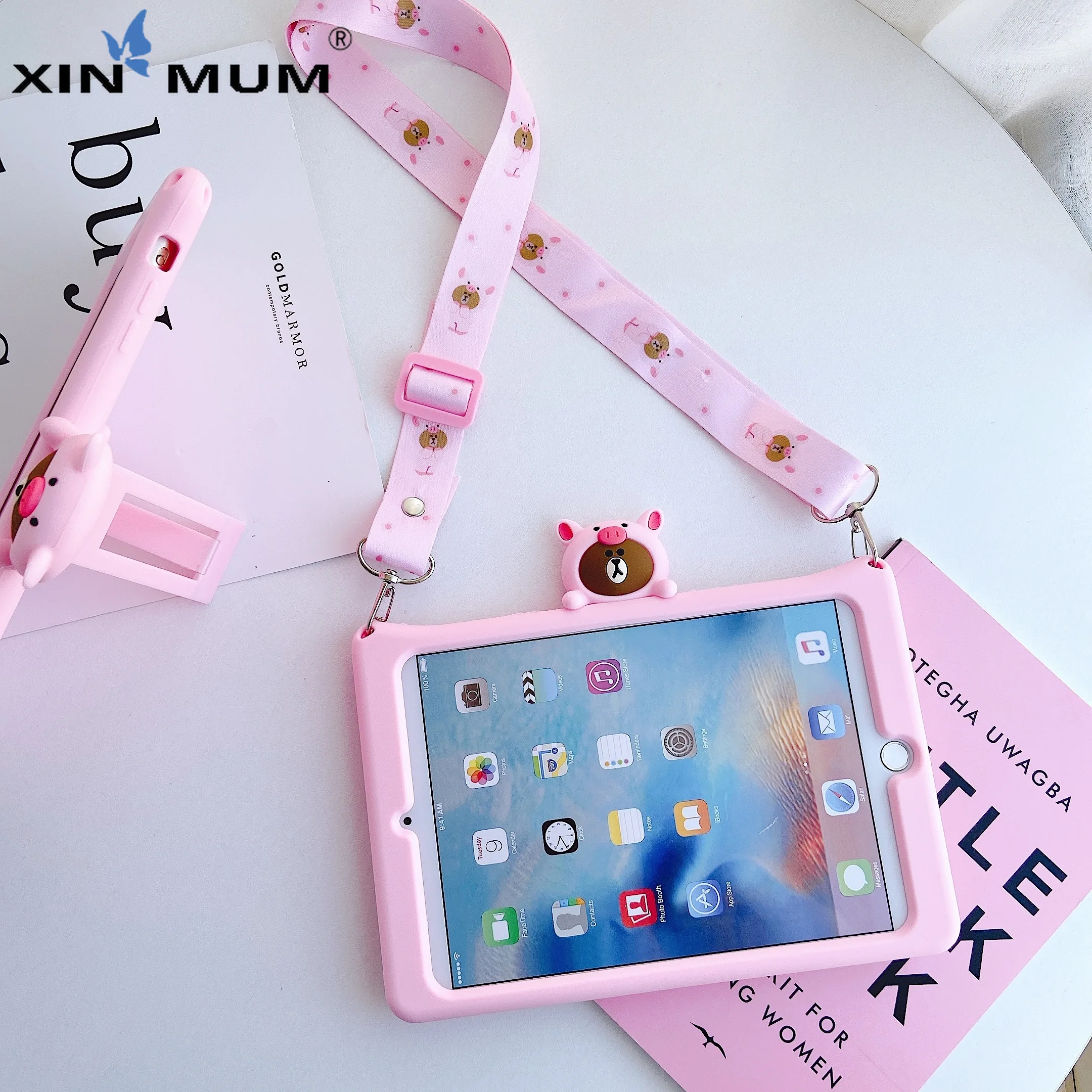 

Cover For iPad Pro 9.7 Cartoon Kids Case For iPad A1673 A1674 A1675 Generation Silicon Funda + strap