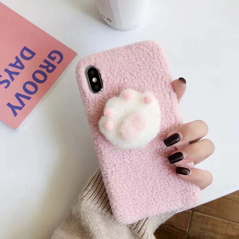 Cute Pink Cat Claw Phone Case For Iphone11 Iphone11Pro Iphone11ProMax Plush Warmth Back Cover IphoneXSMAX XR XS 6 7 8 Coque |