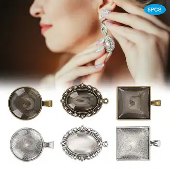 

60pcs Metal Round Oval Pendant Base Tray Glass Domes Sheet Jewelry DIY Tool Accessories Kit