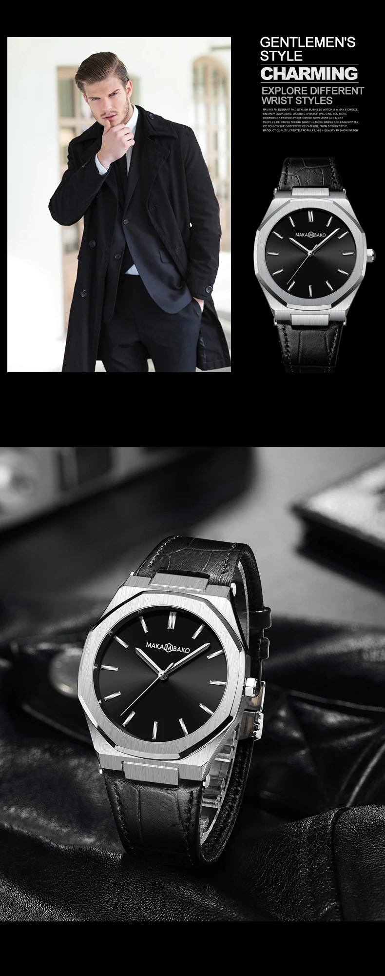 2021 New Luxury Genuine Leather Band Business Men's Quartz Watches Waterproof Creative All Black Dial Brand Male's Wristwatch