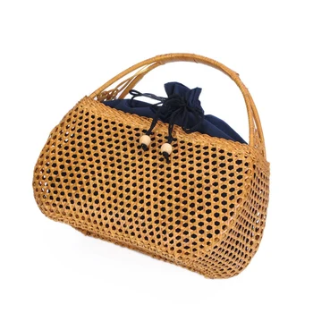 

JHD-Rattan Weaving Basket Garden Picnic Shopping Basket Handbag Storage Bag Bohemian Retro Handbag