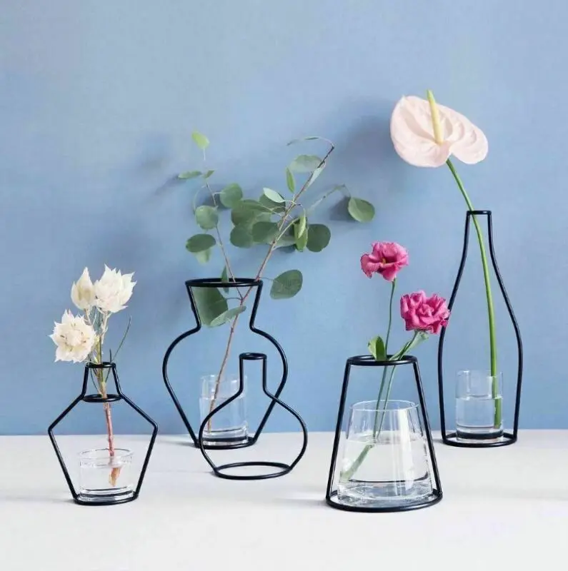 Minimalist Vase Flower Rack Nordic Abstract Black Lines Iron Decor Life Home Decor Black Lines Flowerpot Plants Flower Vase
