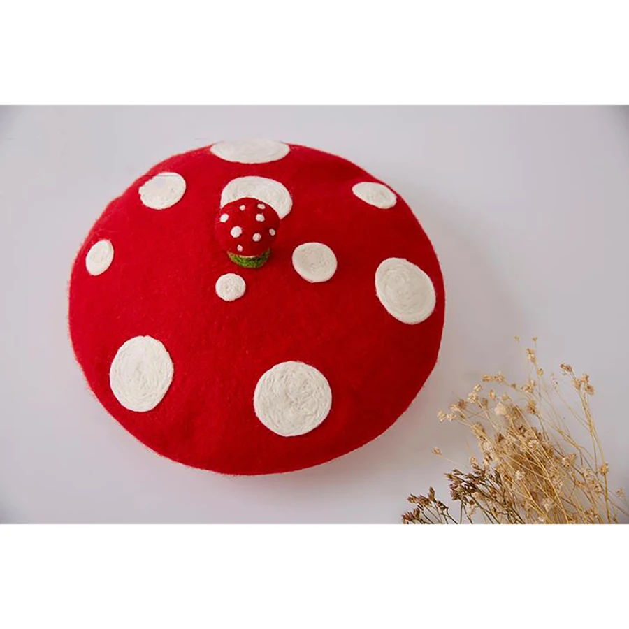 Милый красный гриб женские береты ручной работы шерстяная шапка в белый горошек ручная шерстяная шляпа День рождения подарок для девочки зимняя шерсть теплый берет