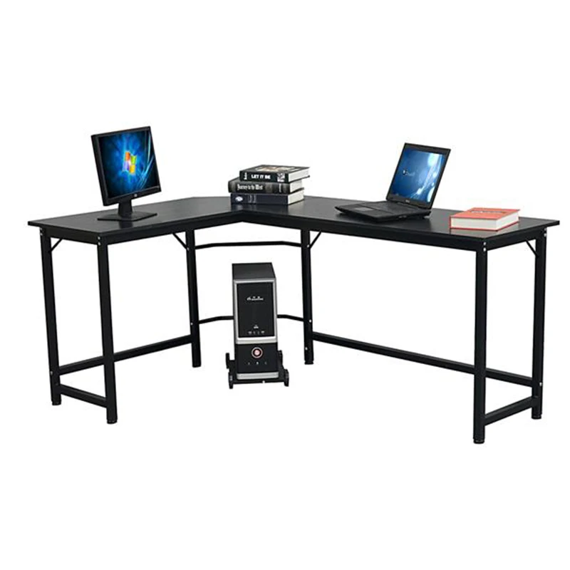 L-Shaped Computer Desk with CPU Stand/PC Laptop Study Writing Table Workstation for Home Office Wood & Metal