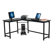 L-Shaped Computer Desk with CPU Stand/PC Laptop Study Writing Table Workstation for Home Office Wood & Metal