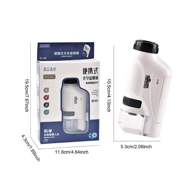 Portable Handheld Microscope With LED Lamp Biology Pocket Microscope For Children Schoolboy  Science  Educational Child Toy Gift white