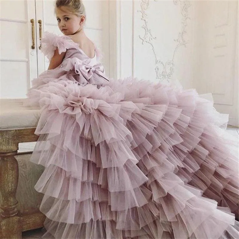 

Purple Flower Girl Dresses Cute Lace flowers Tulle Formal Long Special Occasion Pageant Gowns For Girls Dress 2021