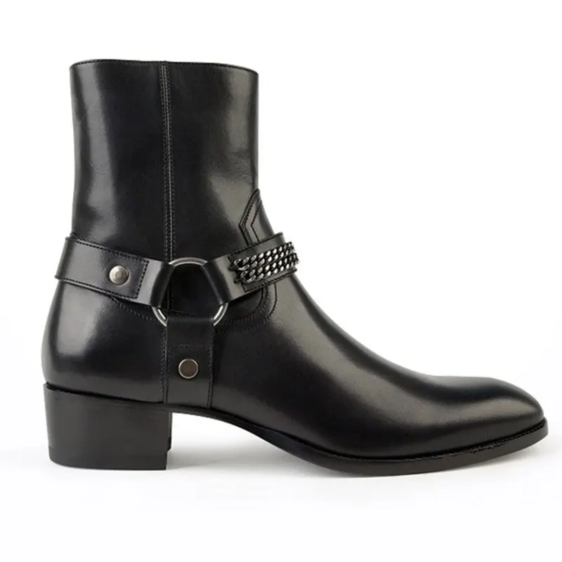 Ботинки мужские высокие натуральная кожа ремешок с пряжкой на щиколотке