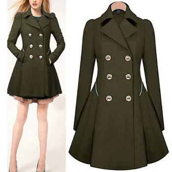 

Women Trench Coat 2019 Fall and Winter Thick Warm Double Breasted Lapel Plain Wool Overcoat Office Ladies Causal Outwear 3XL