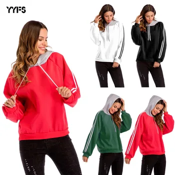 

womens Autumn winter color matching hooded Korean version of the tide students loose large size shirt lady hoodies