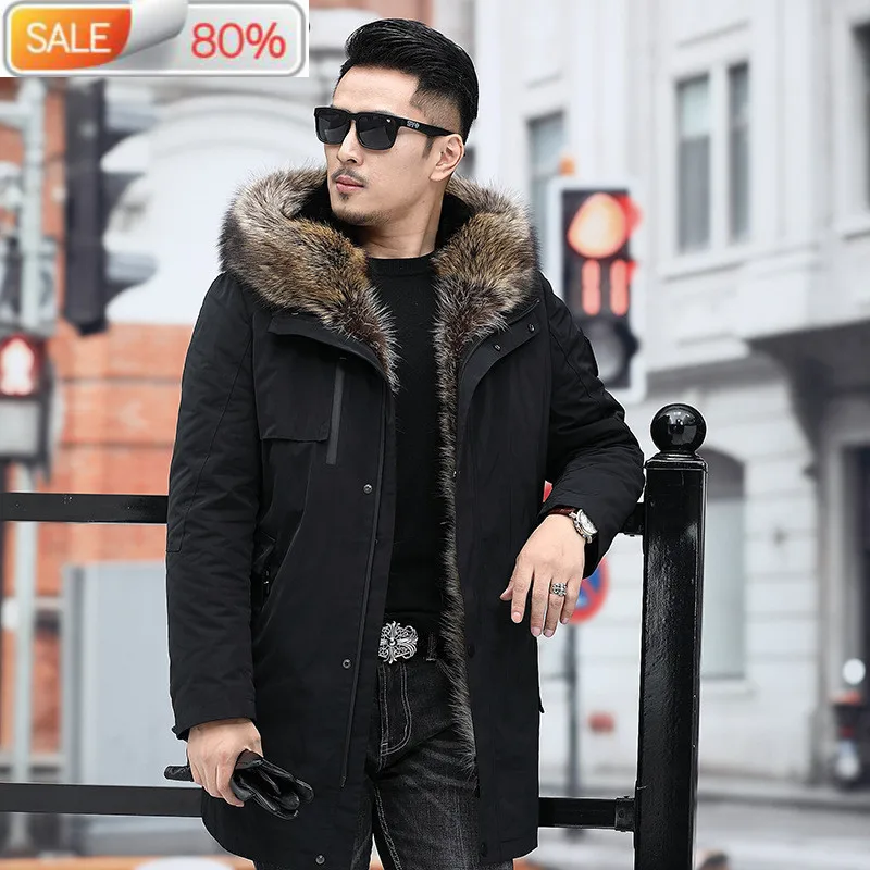 

2020 New Mens Parka Real Coat Men Winter Jacket Rabbit Liner Warm Raccoon Fur Collar Parkas De Hombre 9216 J3120