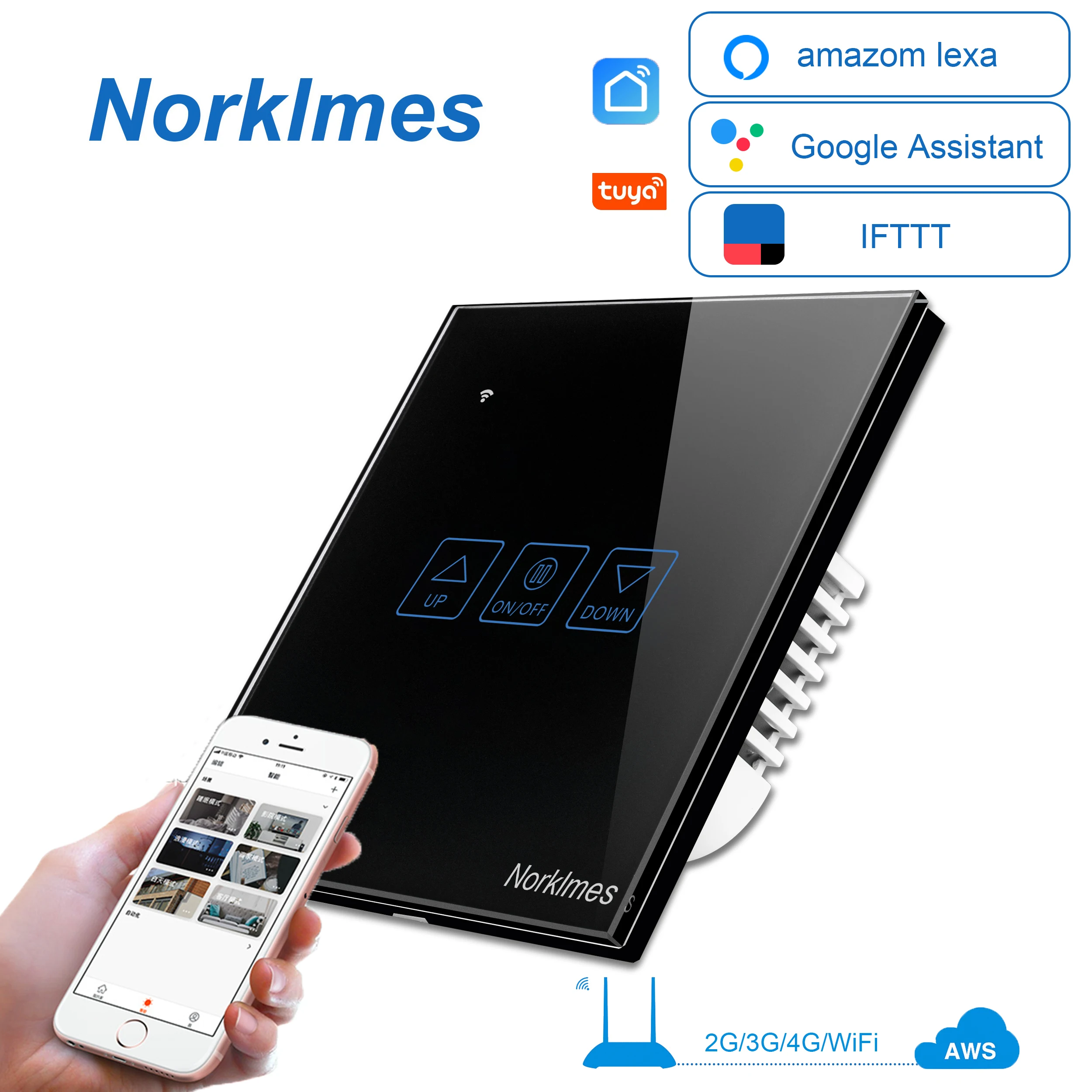 Painel de Cristal Google e Amazon Controle de Voz Interruptor de Carga Norklmes Inteligente Dimmer Switch Deluxe 300 w Grande Ouro Branco Preto