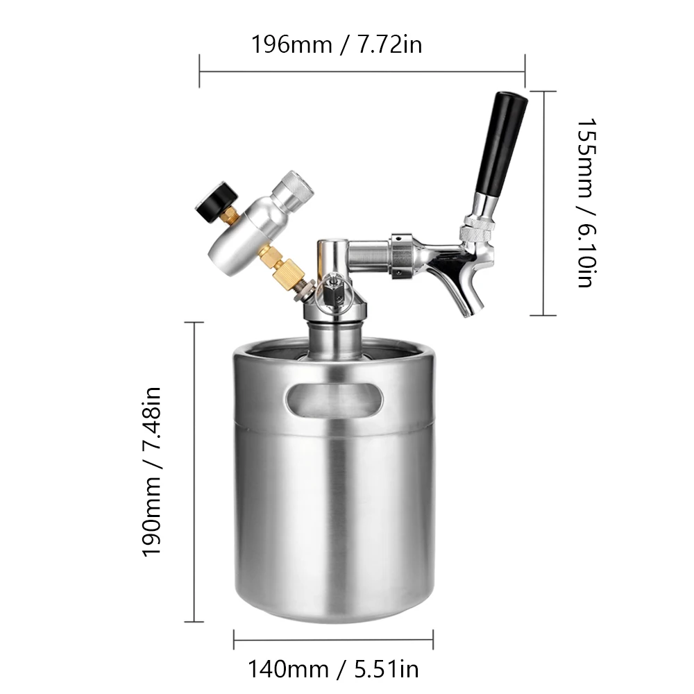 Пивной бочонок Mini 2L из нержавеющей стали, пивной диспенсер, домашнее пиво, пивоварение, садоводство, система для ферментации, хранение, дозирование, ремесло, пиво