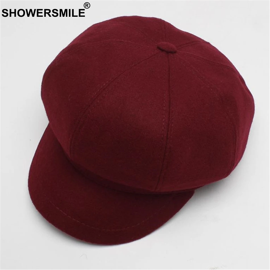 SHOWERSMILE, Женская шерстяная шляпа, Женская британская Кепка Newsboy Camel, восьмипанельная женская шапка для художника на весну и зиму, восьмиугольная кепка