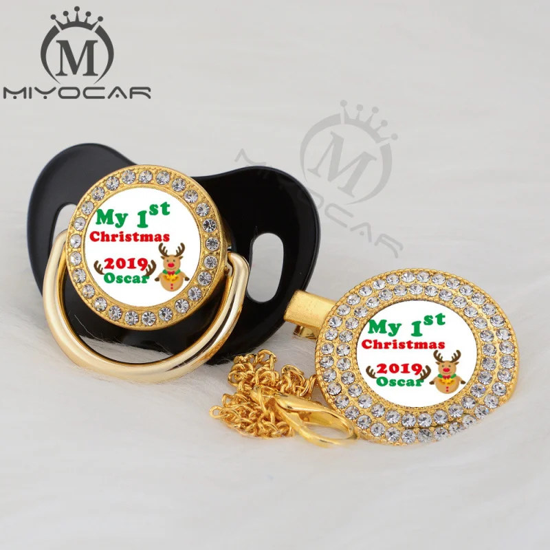 MIYOCAR на заказ любое имя Рождество Золото bling соска и соска клип черный BPA бесплатно пустышка bling уникальный дизайн P-AMS2 - Цвет: P4-XMAS2 6-18M