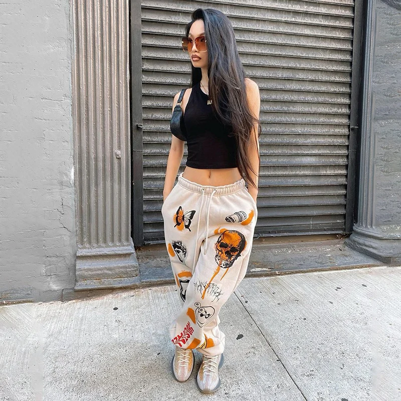 cartoon face print baggy sweatpants