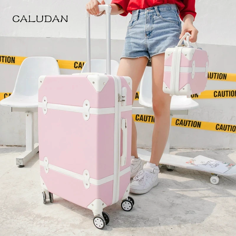 Caludan Korean Retro Women Rolling Luggage Sets Spinner Abs Students