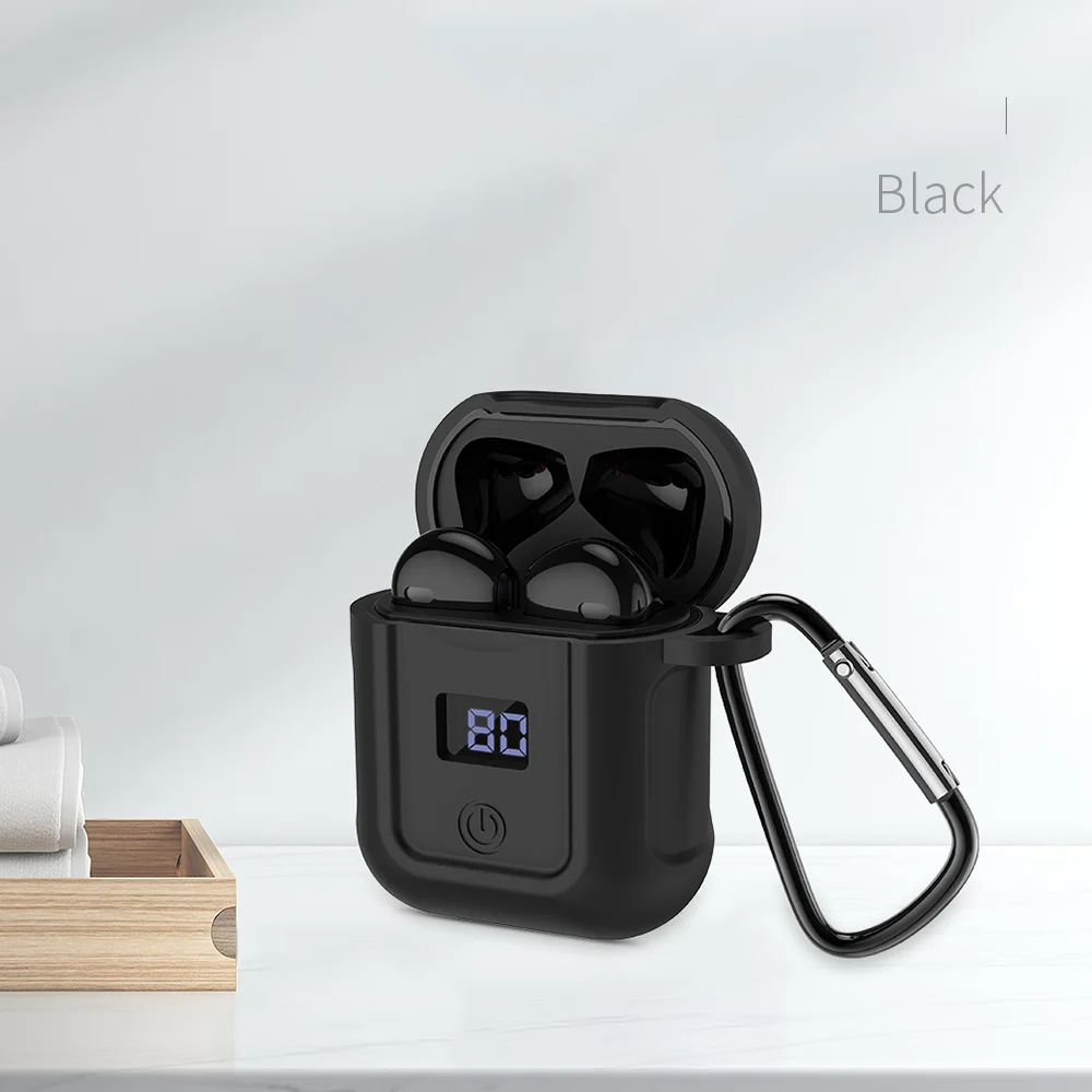 HOCO, беспроводные наушники Bluetooth 5,0, гарнитура для близнецов, светодиодный дисплей, зарядная коробка, громкая связь, стерео музыка+ чехол для iPhone 11 Pro - Цвет: Черный