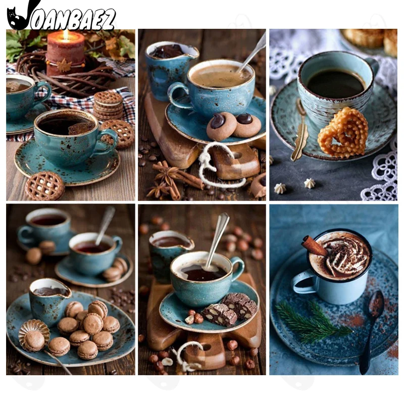 Blue Coffee Cup Diamond Painting 5D Diy Wall Art Macron Cake Square Embroidery Inlaid Home Room Decoration | Дом и сад