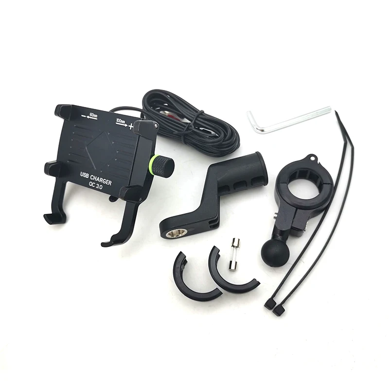 Motorcycle Phone Holder Aluminium Mount QC3.0 Fast USB Charger IP66