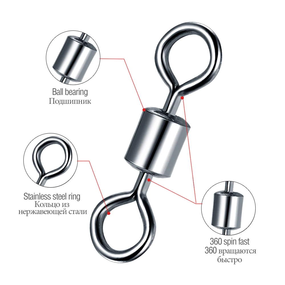Fishing Swivels 50PCS/Lot Ball Bearing Swivel with Safety Snap Solid Rings Rolling Swivel for Carp Fishing Accessories