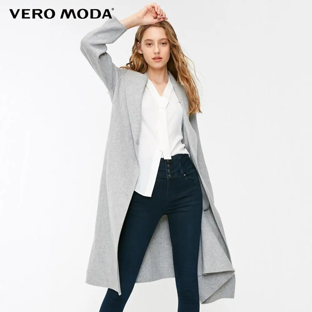 Vero Moda женские лацканы тонкий длинный минималистский шерстяное пальто | 318327548