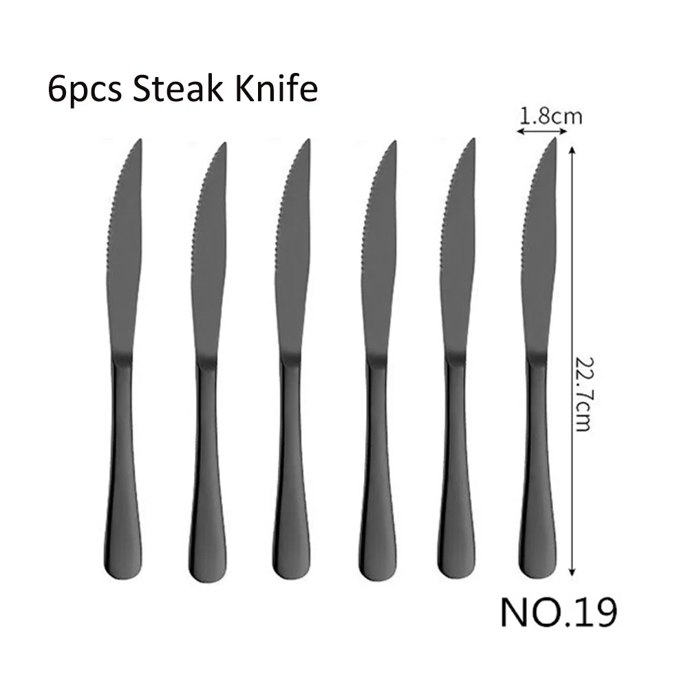 NO19 Steak Knife 6 шт./компл. черная столовая посуда, нержавеющая сталь набор столовых приборов нож для раздачи вилка совки набор столовых приборов набор кухонных принадлежностей - Цвет: NO19 Steak Knife
